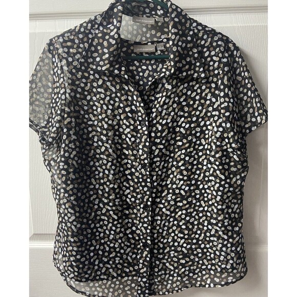 Croft & Barrow Tank Blouse set Womens Large Black Tan White Dot Semi Sheer - Picture 8 of 8